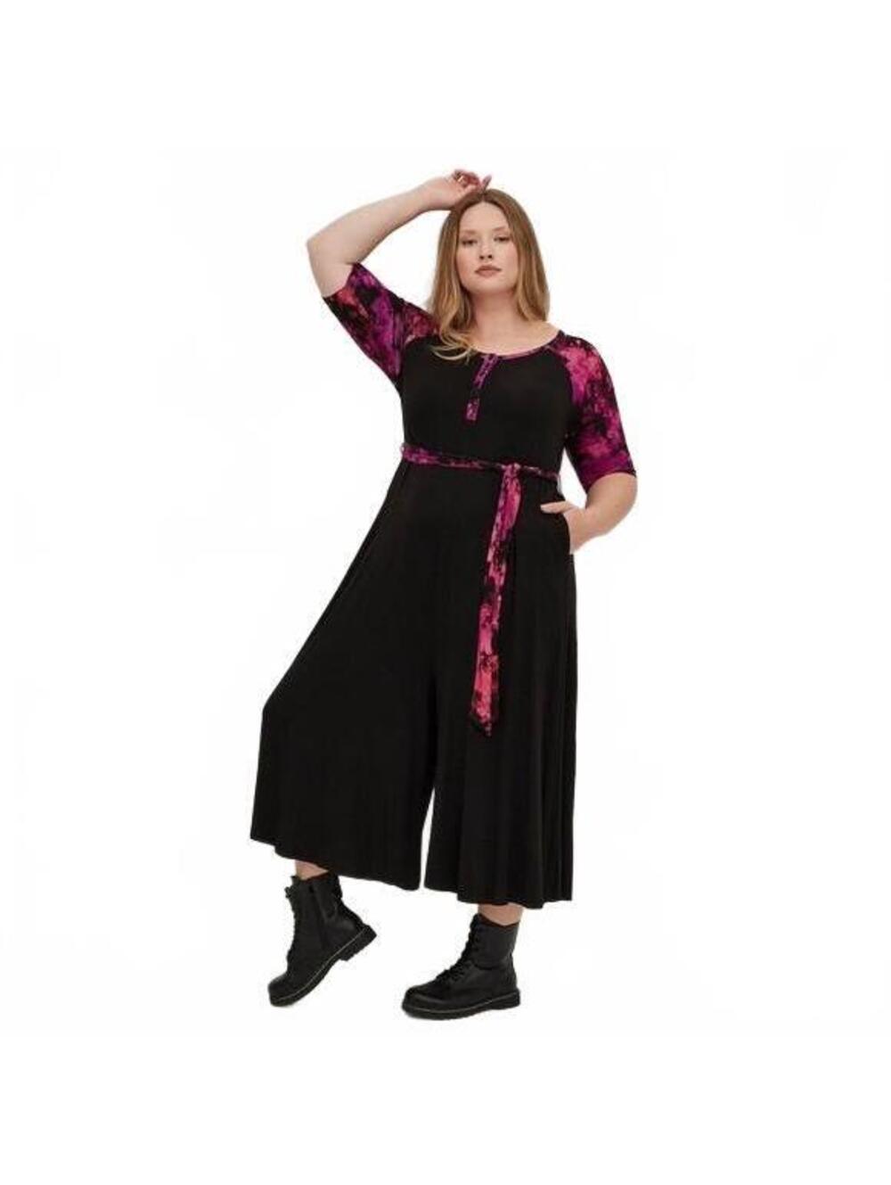 Torrid 3 3X Pink Black Super Soft Culotte Jumpsuit Boho Hippie Tie Dye Festi